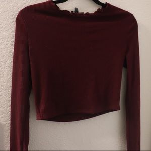 Burgundy long sleeve crop top